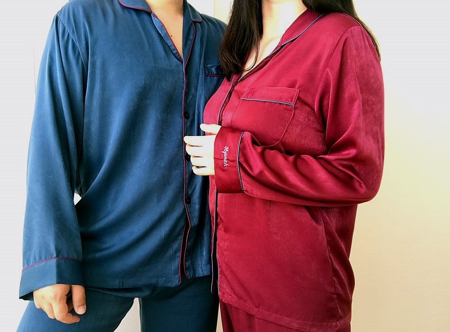 New Wine Silk Pajamas Newlyweds Couple Pajamas Fas